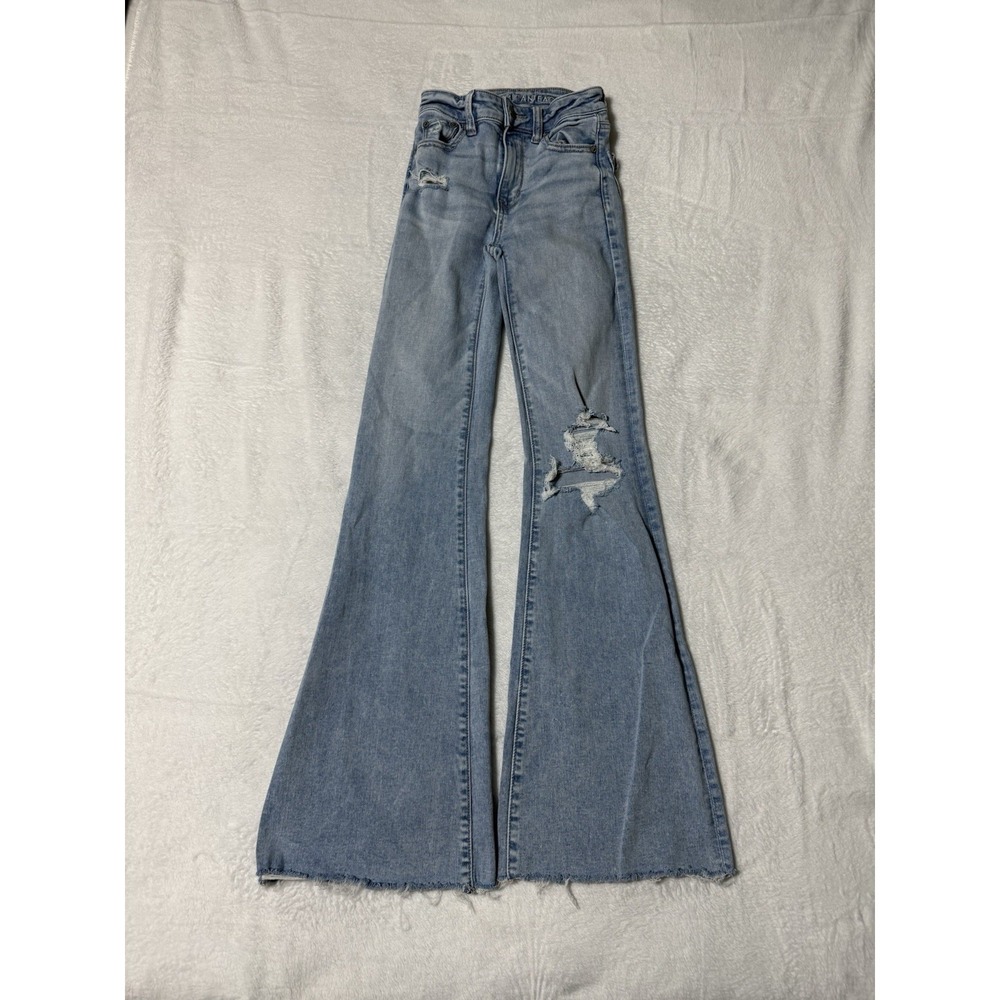 American Eagle Jeans Women's 000‎ Blue Super Hi Rise Flare Denim 21x30.5